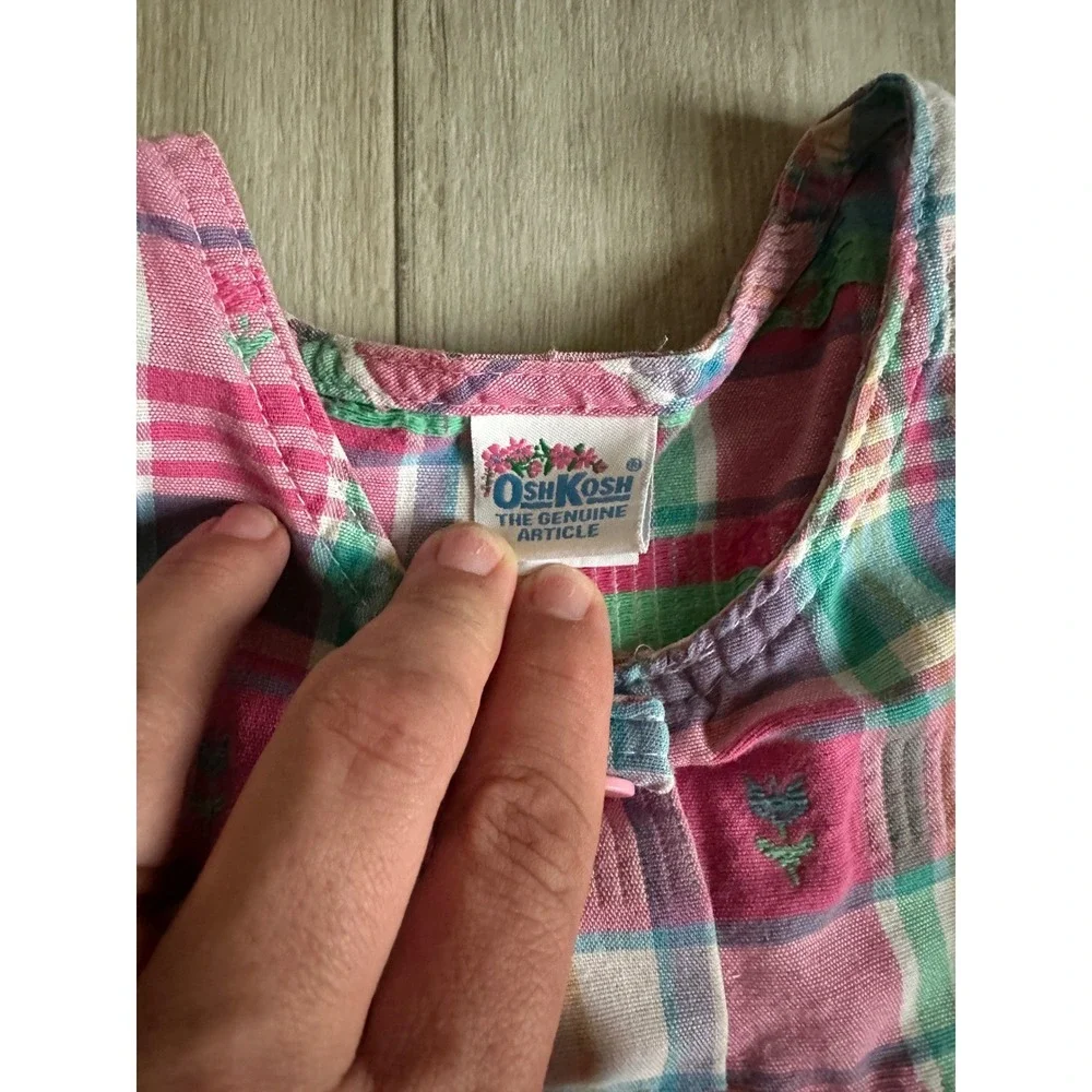 FLAWS Vintage Oshkosh Plaid Tartan Dress Girl 6 Girlhoodcore Cottagecore Floral